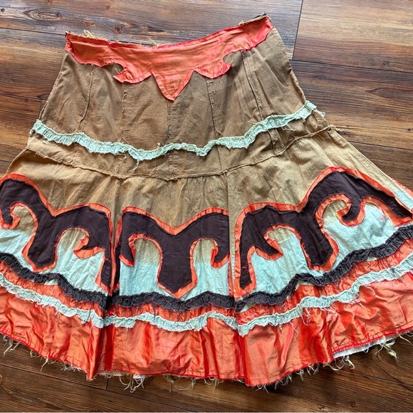 Candie’s Y2K Boho Hippie Peasant Skirt Raw Hem Multicolor Bohemian Sz L - Picture 3 of 13